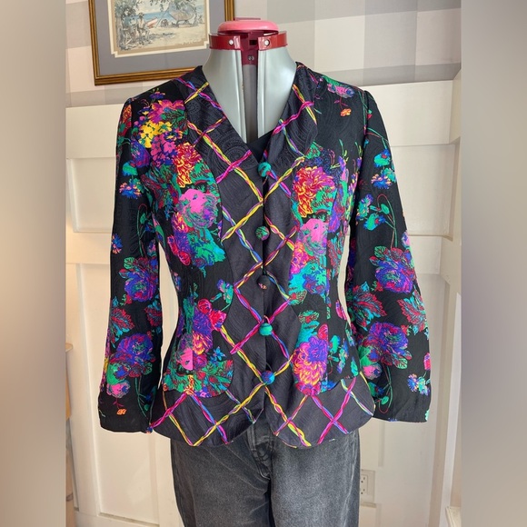Vintage Silk Multicolor Women's Jacket Size 6 - Picture 5 of 8